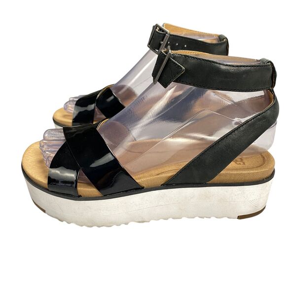 Ugg Tipton Patent Leather Platform Sandals Womens Size 6 Us Black - Picture 15 of 16